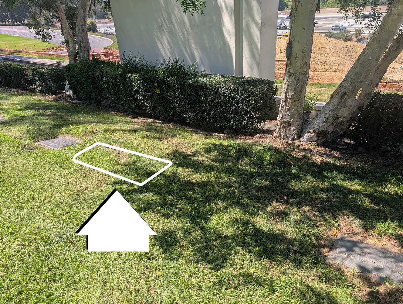 Closeup of the shaded ground at the Covina Hills burial plots